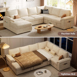 SUAWY 108 Inch Modular Sectional Sofa with Pull Out Bed,U Shaped 7 Seat Sectional Sleeper Sofa with Storage,Sectional Couches for Living Room,Cloud Modular Couch,Removable Sofa Cover,Beige SUAWY