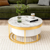 Modern Round Nesting Coffee Table with Drawers for Living Room in White Flieks
