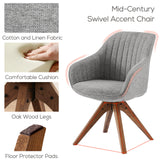 Art Leon Desk Chair - Mid Century Modern Office Chair No Wheels, Swivel Accent Chair with Oak Wood Legs, Fabric Upholstered Arm Chair, Gray Art Leon