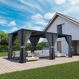 HOMPUS Louvered Pergola 10' x 20', Outdoor pergola with Aluminum Frame and Adjustable Rainproof Roof, Modern Louvre Shade for Garden & Patio, Curtains and Netting Included, Black HOMPUS