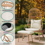YITAHOME Outdoor Wicker Egg Chair with Ottoman, Indoor Patio Basket Lounge Chair with Footrest, All-Weather Rattan Egg-Shaped Chair with 5 Cushions, Beige YITAHOME