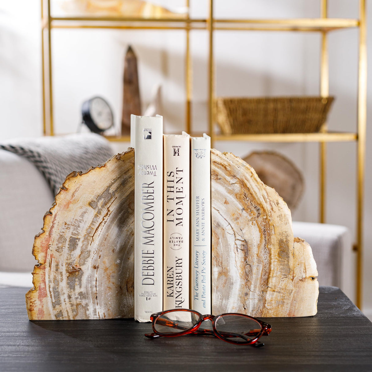 KALIFANO Petrified Wood Bookends Set - Real Natural Fossilized Wood Book End - Unique Stone & Crystal Home Decor (Family Owned & Operated) KALIFANO