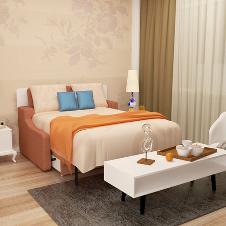 Morden Deisgn Vertical Murphy Bed With Sofa For Bedroom Or Guestroom White Wall Bed Space Saving Hidden Bed With New Style Gas Struts - Orange HouseOfZazla
