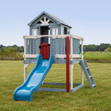 Backyard Discovery Beacon Heights Elevated Cedar Playhouse, Play kitchen, Powered Blender, Working Bell, 6 ft Wave Slide, Wrap-Around Deck, Flat Step Ladder, Growth Chart Backyard Discovery
