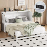 KEIKI Queen Size Cabinet Murphy Bed with Charging Station and Drawers, Multiple Storage Foldable Hideaway Wall Murphy Bed Frame with Solid Slat, No Box Spring Needed, Easy Assembly, for Bedroom, White KEIKI