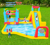 WELLFUNTIME Inflatable Water Slides Park with Blower, Bouncy Castle with Climbing Wall, Dual Water Cannons, Dual Basketball Hoops, Dartboard, Ring Toss, Deep Pool WELLFUNTIME