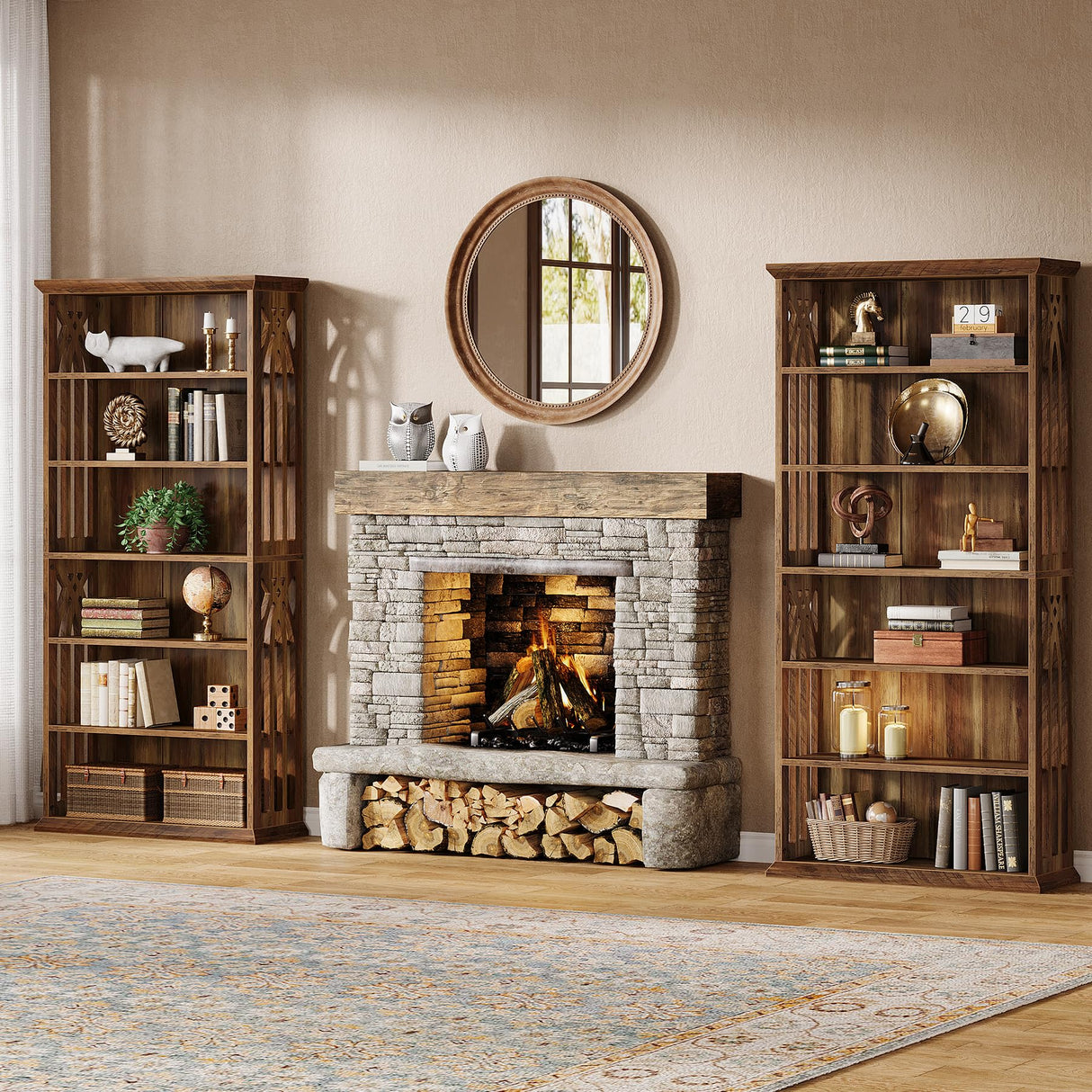 Tribesigns 6-Tier Bookshelf, 75-Inch Tall Bookcase, Large Bookshelves and Bookcases Freestanding Display Shelves, Wood Book Shelf for Living Room, Home Office, Bedroom, Brown (2Packs) Tribesigns