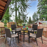 PHI VILLA 7 Pieces Patio Dining Set for 6, 65” Wood-Like Metal Steel Dining Table & Rattan Wicker Chairs with Cushions, Large Dining Furniture Set for Outdoor Deck, Yard, Porch PHI VILLA