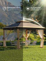 Garveelife 11x11 Pop Up Gazebo Tent with Mosquito Netting, Outdoor Canopy Shelter Easy Setup, Water & UV Resistant - Khaki Garveelife