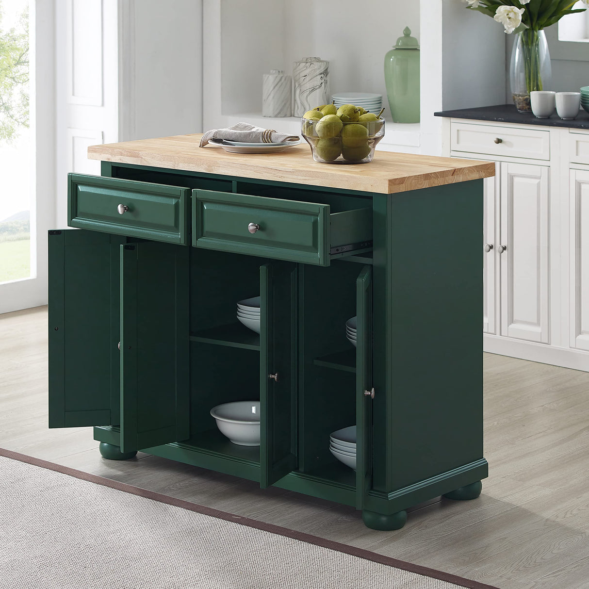 Crosley Furniture Madison Kitchen Island with Solid Wood Top and Optional Casters, Emerald Green Crosley Furniture