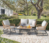 YITAHOME 4 Piece Patio Furniture Set, Outdoor Wicker Furniture Set with Removable Cushion, Rattan Patio Loveseat Set for Garden, Backyard, and Deck,Armchairs, Glass Side Table, Light Gray & Beige YITAHOME