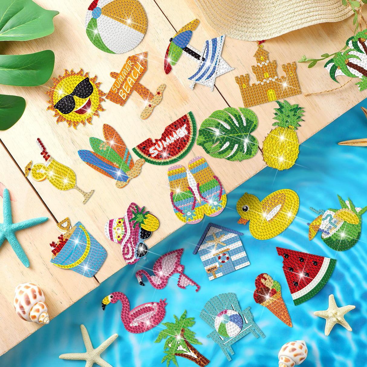 Tellegloww 24 Pcs Refrigerator Diamond Painting Magnets Sea Beach Diamond Art Magnets Kits Tropical Hawaiian Fridge Stickers for Adults Kids DIY Home Decor(Ball) Tellegloww