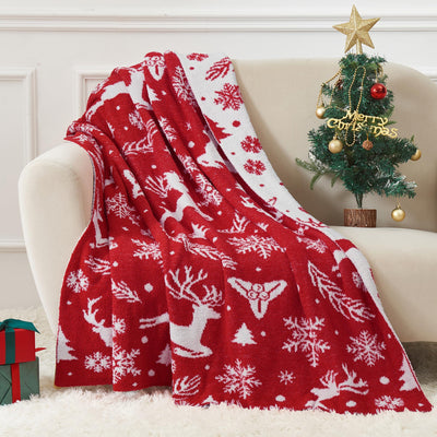 SeaRoomy Christmas Blanket, Ultra Soft Cozy Fuzzy Warm Reversible Knit Throw Blanket for Couch, Microfiber Lightweight Knitted Blanket Holiday Theme Home Christmas Decor (Reindeer, 51"×63")