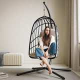 LAUSAINT HOME Hanging Egg Chair with Stand Indoor Outdoor, Thickened Cushions & Foldable Design Rattan Swing Hammock Chair for Bedroom Garden Patio, 350LBS Capacity (Beige) LAUSAINT HOME