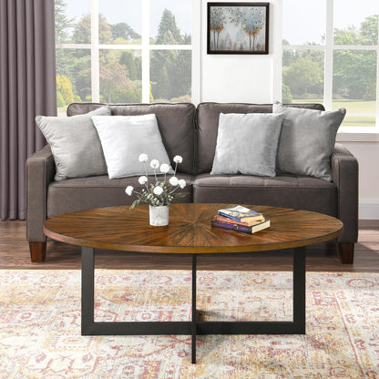 Oval Coffee Table for Living Room, Solid Wood Coffee Tables and Sturdy Metal Legs, Mid Century Modern Coffee Table, Designed Home Furniture, Center Large Circle Coffee Table - WoodArtSupply