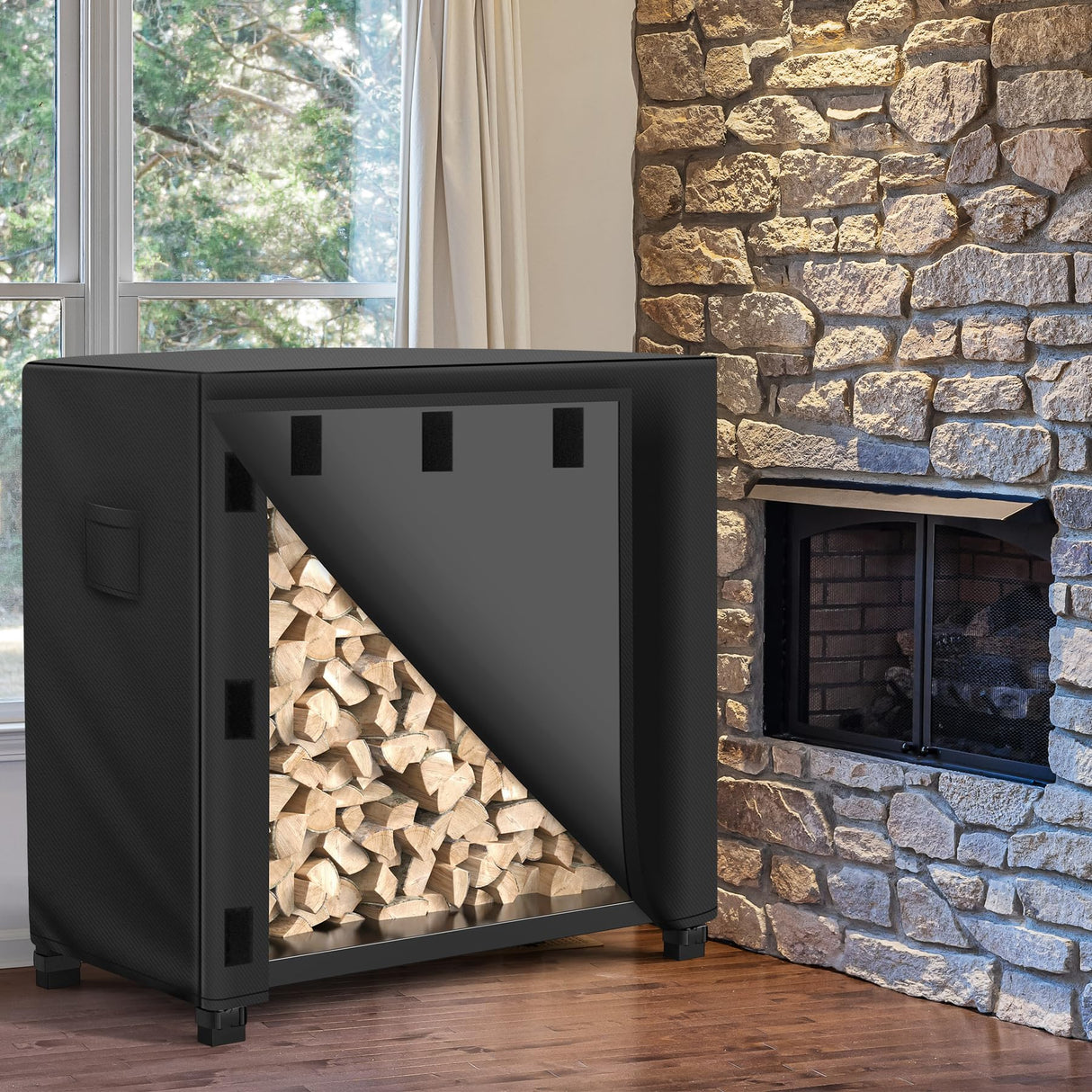 WLEAFJ Outdoor Firewood Rack Cover 4 feet, Log Rack Cover Waterproof, Wood Cover for Log Holder, 48" W x 24" D x 41" H, Black WLEAFJ