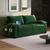 Yaheetech 79" Velvet Modern Sofa Couch with Storage Pockets and USB Ports, 2 Seater Comfy Loveseat Sleeper with Removable Armrest Pillow & Cover for Living Room, Apartment, Bedroom, Green Yaheetech