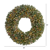 Nearly Natural 5ft. Giant Flocked Artificial Christmas Wreath with 280 Multicolored Lights and Pine Cones Nearly Natural
