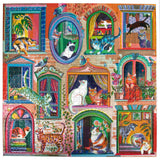 eeBoo Piece & Love: Cats in Window - 1000 Piece Puzzle - Adult Square Jigsaw, 23x23, Includes Image Reference Insert, Glossy Pieces eeBoo
