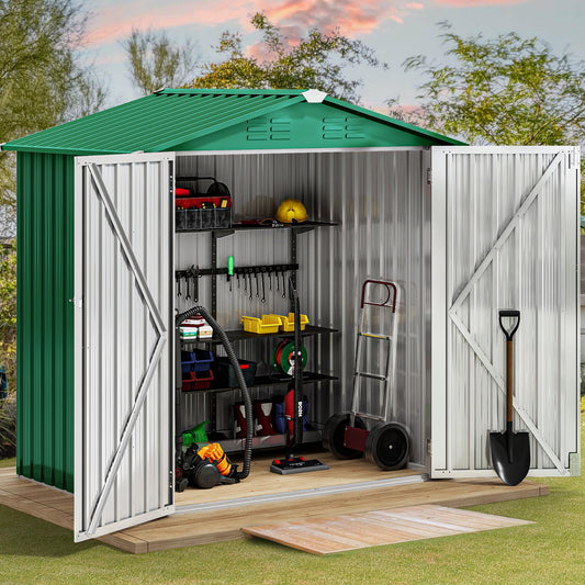 DWVO 6' x 4' Outdoor Storage Shed, Large Metal Tool Sheds, Heavy Duty Storage House with Lockable Doors & Air Vent for Backyard Patio Lawn to Store Bikes, Tools, Lawnmowers,Green