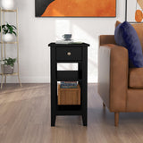 ChooChoo Side Table Living Room, Narrow End Table with Drawer and Shelf, 3-Tier Sofa End Table for Small Space, Black ChooChoo