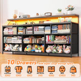 EnHomee 55" W Dresser for Bedroom with 10 Drawers Long Dresser with LED Lights & Power Outlets Wide Dressers & Chests of Drawers Large Dresser for Bedroom Dresser Metal Frame, Wood Top, Rustic Brown EnHomee