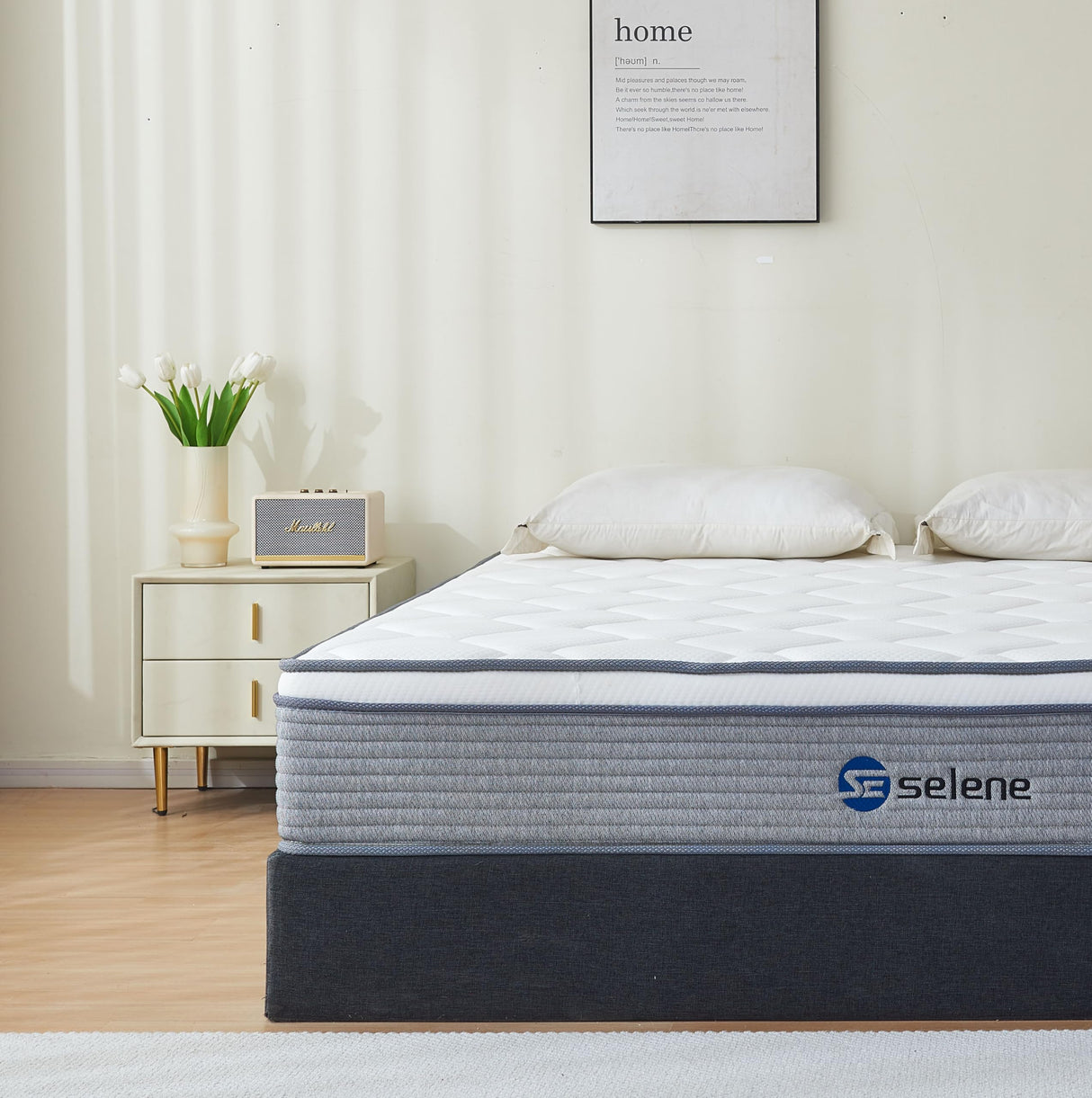 Selene Bedding King Size Mattress, 10 Inch King Mattress with Pocket Spring and Memory Foam for Pressure Relief, Motion Isolation, Edge Support, Medium Firm Mattress in a Box, CertiPUR-US, Grey Selene Bedding