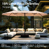 PHI VILLA 15ft Large Patio Umbrellas with Base Included, Outdoor Double-Sided Rectangle Market Umbrella with Crank Handle, for Poolside Lawn Garden, Beige PHI VILLA