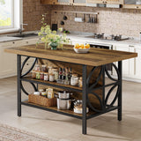 Tribesigns Kitchen Island with Storage, 62.99-Inch Kitchen Island Table with 2 Shelves and Large Worktop, Industrial Bar Table, Easy to Assemble, Rustic Brown (Stools Not Included) Tribesigns