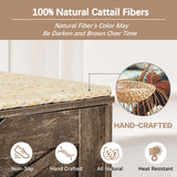 VECELO 30.5" W Farmhouse Storage Bench with Handwoven Wicker-Style Cushion, Entryway Shoe Ottoman with Metal Safety Hinges, Rustic Shoe Bench for Bedroom, Living Room, or Entryway, Brown VECELO