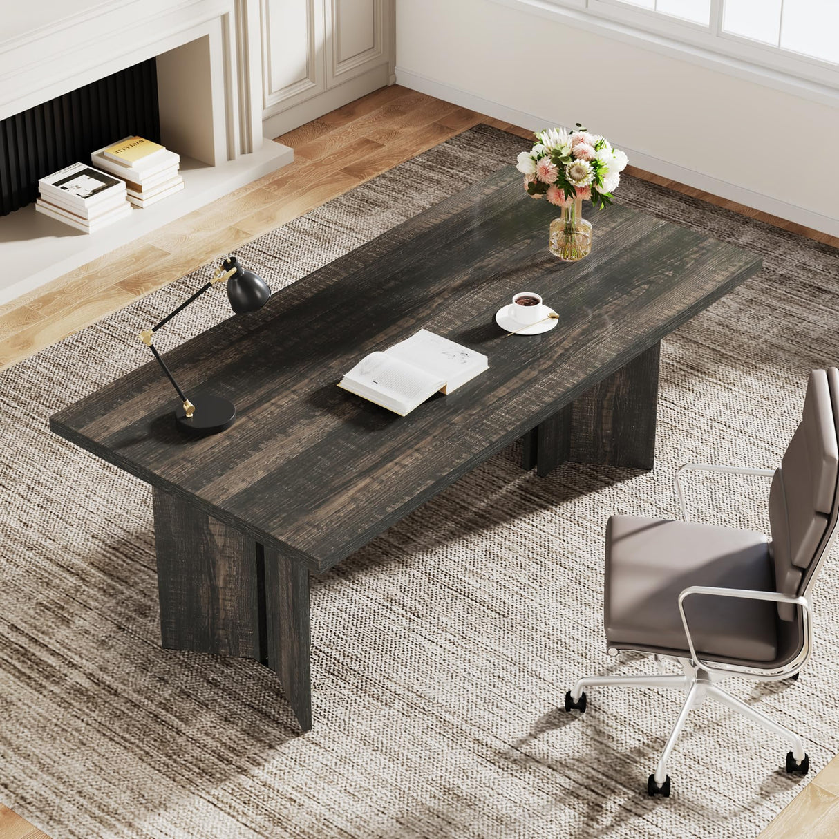 Tribesigns 10.5FT Conference Table, Large Rectangle Meeting Seminar Table for 10-12 Person, Long Wooden Business Tables (Set of 2, Dark Gray) Tribesigns