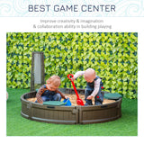 Outsunny Kids Outdoor Sandbox with Cover Garden Bed, Easy Assembly Children's Round Sandbox for Backyard, Brown, 48.5" x 48.5" x 8.75" Outsunny