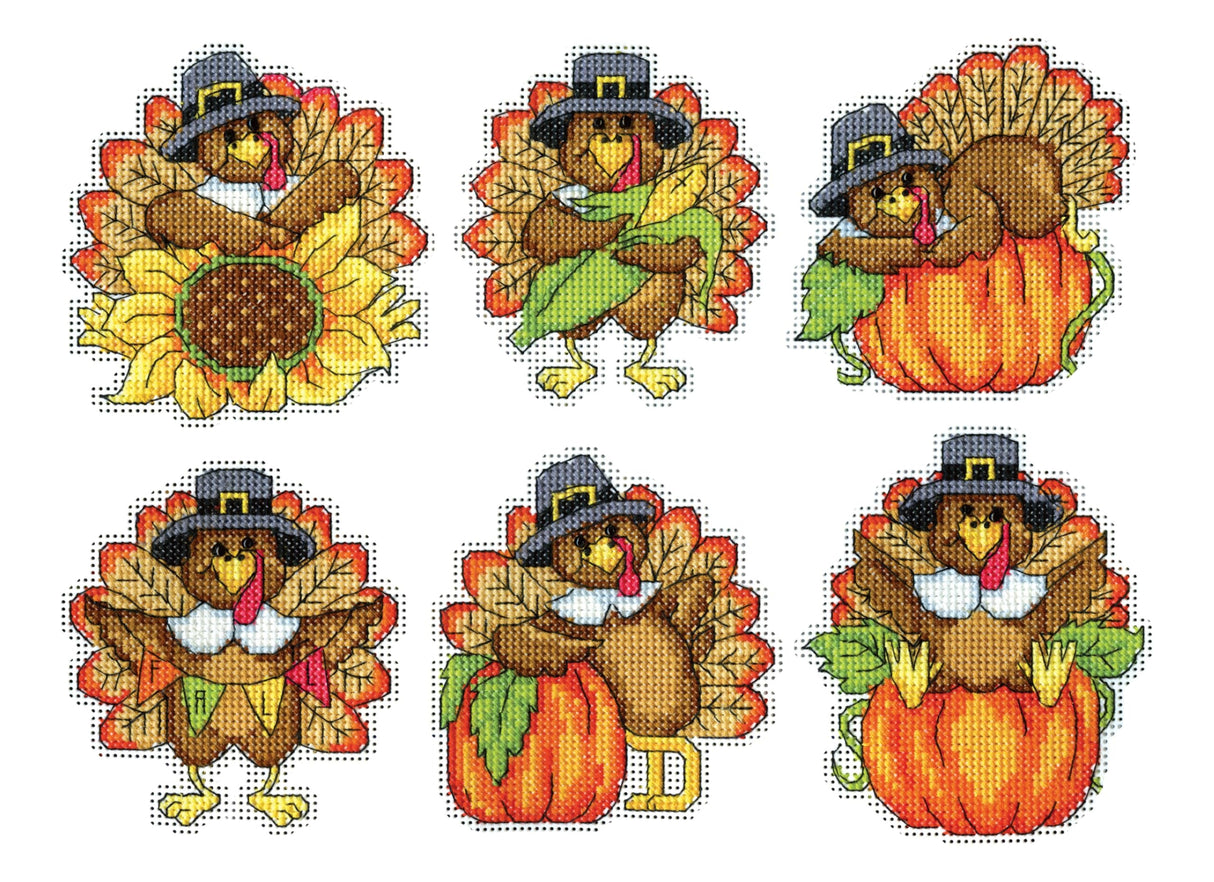 DesignWorks Ink Turkeys Counted Cross Stitch Ornament Kit - Set/6 DesignWorks Ink
