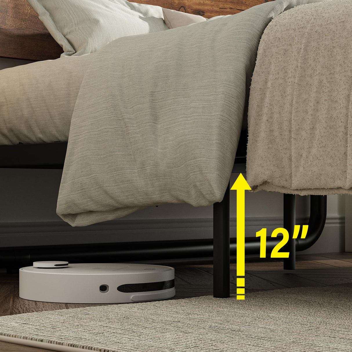 Catrimown Rustic Brown Twin Bed Frame with LED Headboard - Heavy Duty Metal Platform Design Catrimown