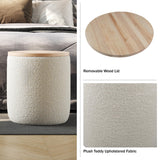Lavish Home Storage Ottoman - Teddy Fabric Upholstered Ottoman with Wood Top for Living Room, Dorm, or Apartment - Ottomans with Storage (Cream) Lavish Home