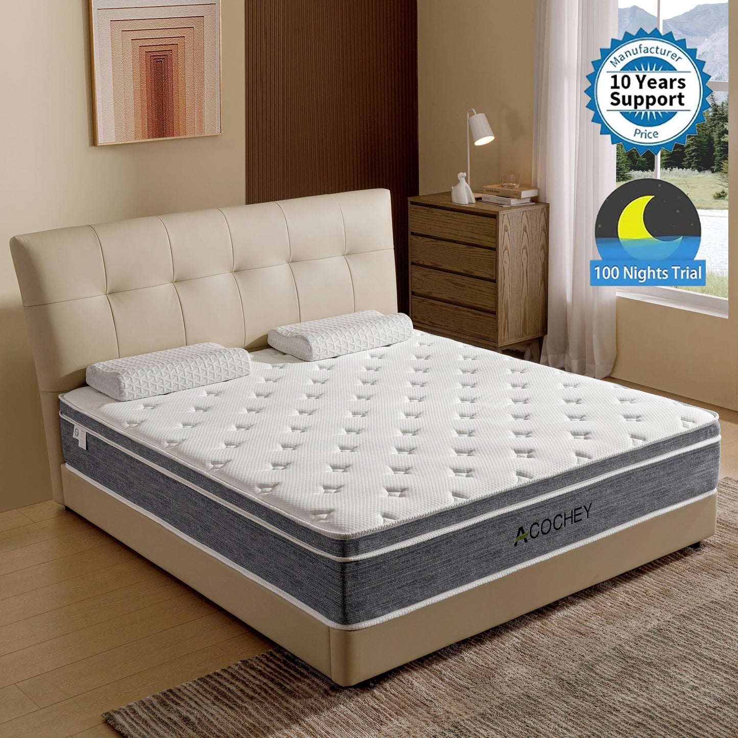 Acochey 8 Inch King Mattresses,Hybrid King Size Mattress in a Box,Gel Memory Foam Medium Firm Grey Mattress,Quality Comfort and Adaptive Support Breathable Cooling King Mattress,CertiPUR-US.