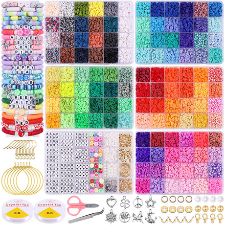 Wuollgess 20,000PCS Clay Beads for Bracelet Making Kit, 120 Colors 6 Boxes Polymer Heishi Beads, Friendship Bracelet Kit for DIY Crafts, Earrings Necklace Jewelry Making Kit for Adults Wuollgess