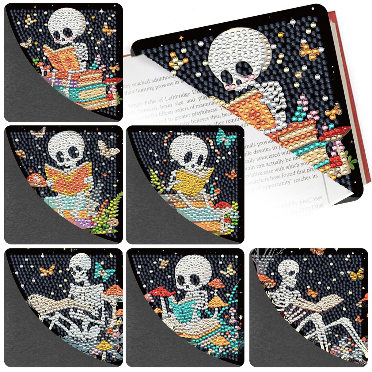 Skull Diamond Art Painting Bookmarks - 6 Pcs Mystical Boho Skull Diamond Art Bookmarks Kit for Adults, Halloween Skeleton Gem Painting Kits for Beginners Book Lover Gifts Sitsink
