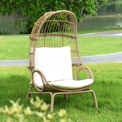 YITAHOME Outdoor Narrow Egg Chair Wicker, Patio Rattan Basket Chair with 370lbs Capacity Indoor Egg Chairs with Stand & Cushion Cocoon Chair for Bedroom, Patio, Balcony - Beige