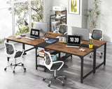 Tribesigns 90.55'' 2 Person Desk with Storage Shelves, Double Computer Desk with Spacious Desktop, Extra Long Study Writing Table Workstation for Home Office (Black & Brown) Tribesigns