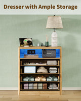 FUSOU Fluted Night Stand for Bedroom, Storage Organizer with 4 Drawers, Chest of Drawers with LED Light & Charging Station, Modern Farmhouse Dresser for Bedroom, Living Room, Hallway, Natural Oak FUSOU