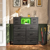 Romorgniz Dresser for Bedroom with 10 Drawers Featuring LED Light and Power Outlet, Fabric Dressers & Chest of Drawers with Open Shelves for Hallway, Living Room, Metal Frame,Wood Top,Grain Black Romorgniz