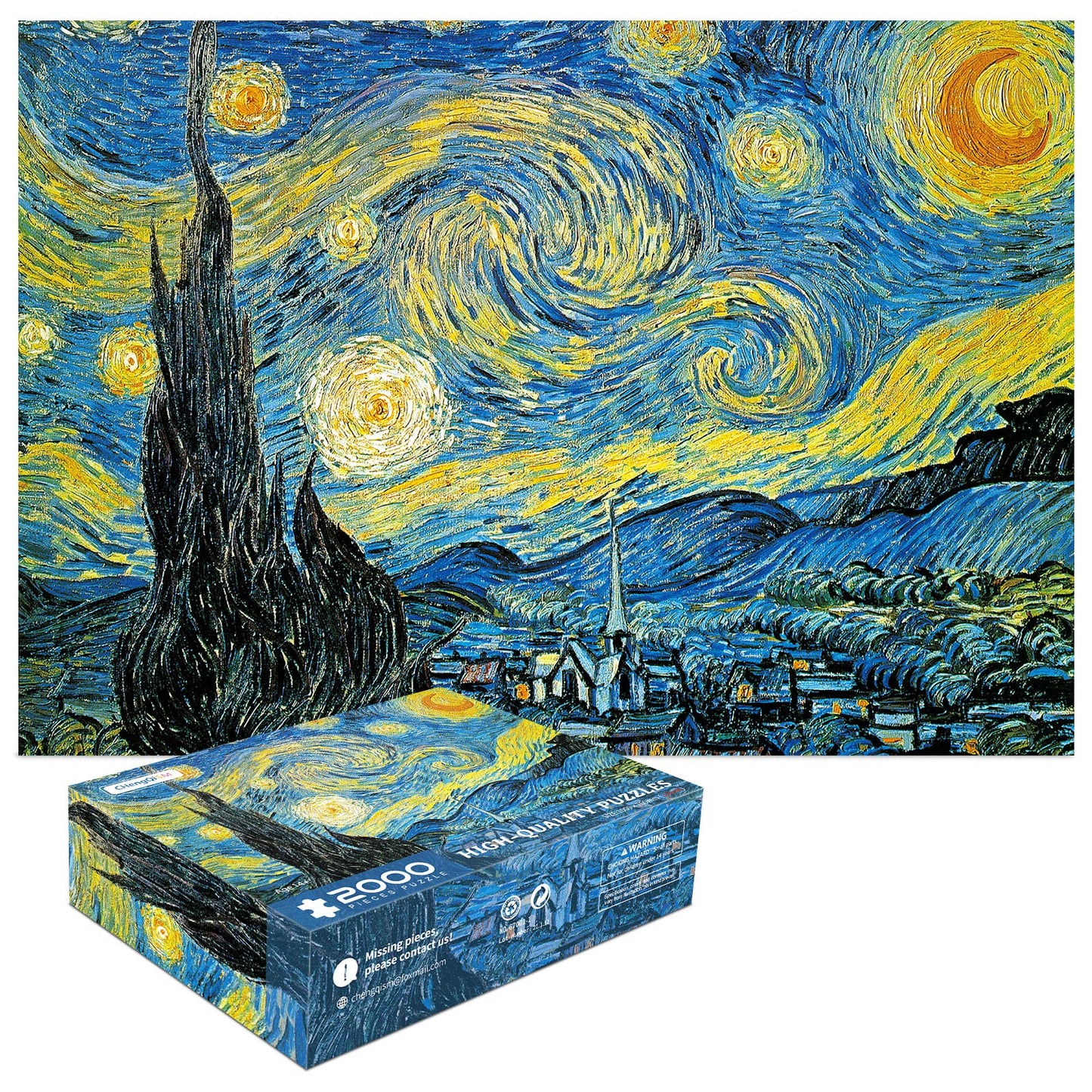 2000 Piece Puzzle,The Starry Night 2000 Piece Puzzles for Adults,Van Gogh Puzzles for Adults 2000 Pieces and Up,Puzzle 2000 Pieces,Jigsaw Puzzles 2000 Pieces,Oil Painting Puzzles 2000 Pieces - WoodArtSupply