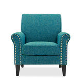 Domesis Kiara Traditional 34" Wide Upholstered Rolled Arm Living Room & Bedroom Accent Chair, Comfy Elegant Armchair with Pewter Nailheads, in Blue Tweed Domesis