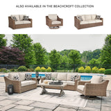 Signature Design by Ashley Beachcroft Casual Weather Resistant Resin Wicker Outdoor Loveseat with Cushion and 2 Accent Pillows, Dark Brown & Beige Signature Design by Ashley