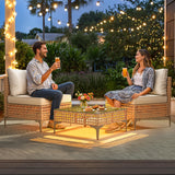 YITAHOME Wicker Patio Furniture Set 3 Pieces Outdoor Sectional Sofa with Solar Light Table Outdoor Couch with Waterproof Cushions All-Weather Rattan Patio Conversation Set for Balcony Porch YITAHOME