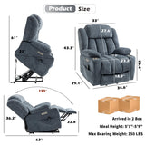 Power Lift Chair for Elderly, Electric Recliner Chair with 8-Point Vibration Massage and Lumbar Heating, Charging Ports, Cup Holders - Blue Luxlen