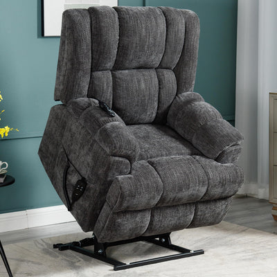 EZZUP Power Lift Chair with Vibration Massage Heat for Elderly People, Dual Motor Electric Lay Flat Recliner Chair with Power-Remote, Standing Assistance Reclining, Chenille Dark Gray