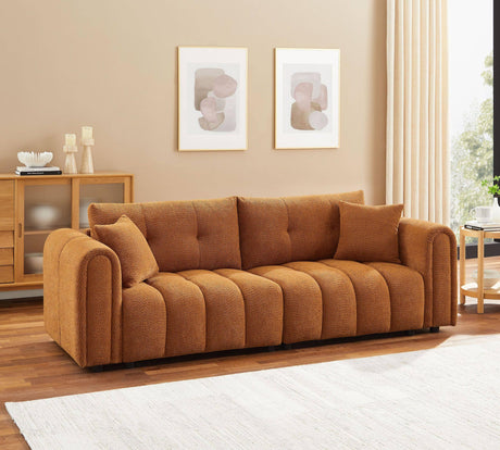 91.5" Modern Boucle Sofa with Deep Seat, Comfortable Upholstered Tufted Cloud Couch, Modern 3 Seater Couches for Living Room, Bedroom, Apartment, Office (Curry) VANOMi