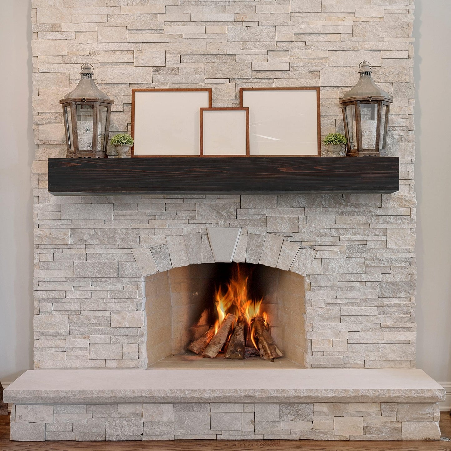 60" Rustic Wood Fireplace Mantel | Wall-Mounted & Floating Shelf for Home Decor